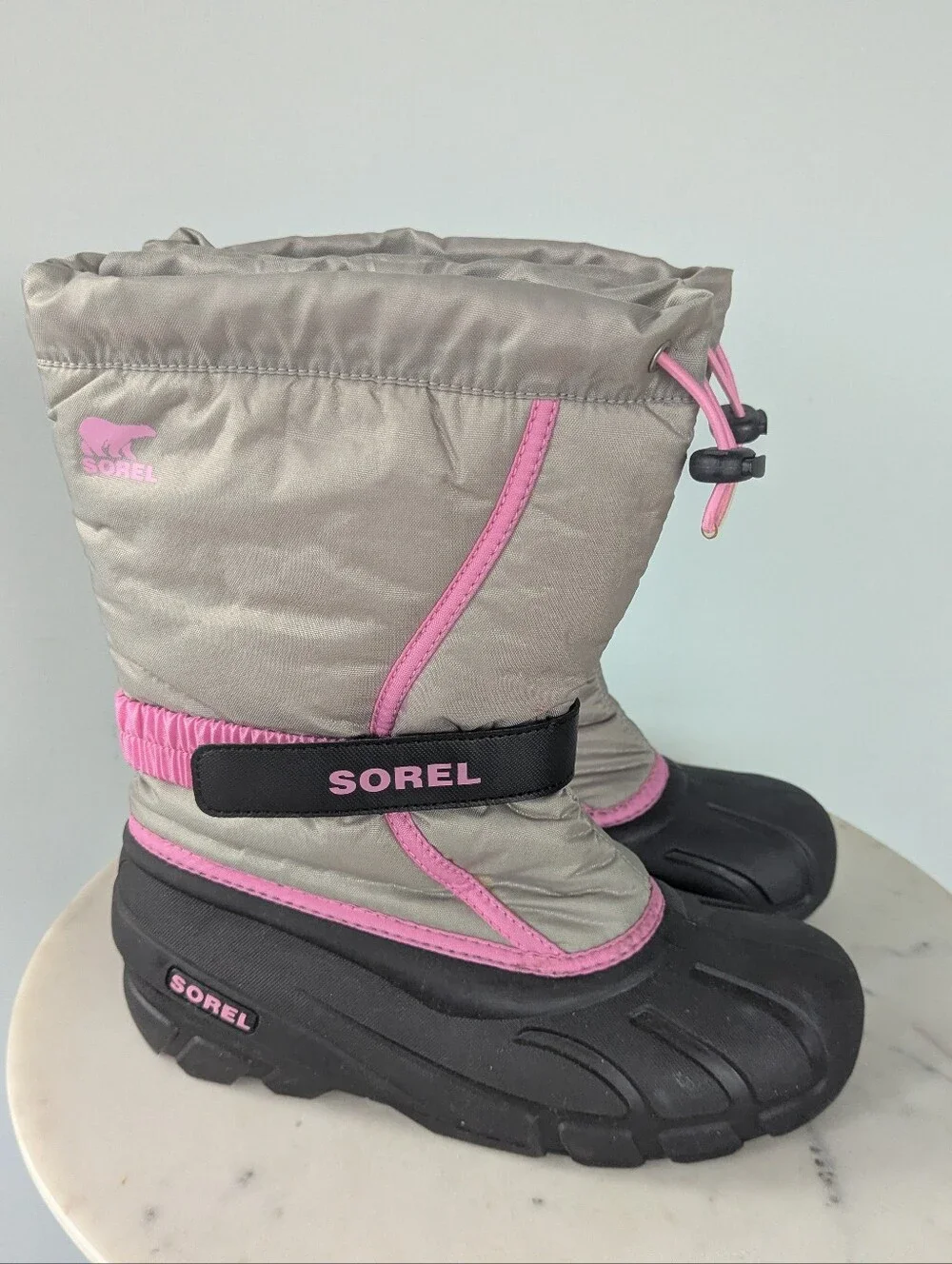 Sorel Big Girls Flurry Pink & Gray Winter Waterproof Boots